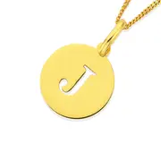 9ct Gold Initial 'j' Serif Style Round Disc Pendant