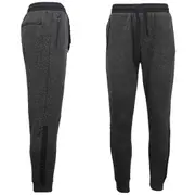Mens Joggers Trousers Gym Sport Casual Sweat Track Pants Cuffed Hem w Zip Pocket - Black