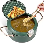 Oil Fryer Pot - Multifunctional Deep Frying Pot for Kitchen, Tempura, French Fries, Fish - Carbon Steel, Nonstick (M)