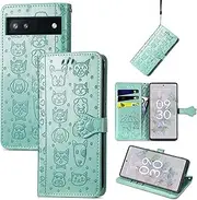 Compatible with Google Pixel 6a 5G 2022 Shockproof Cat Dog Pattern Leather Case Magnetic Flip Back Cover Credit Card Holder Slot Kickstand Wallet Case for Google Pixel 6a