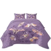 Peach Butterflies over Floral Purple Coverlet