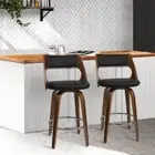 Set Of 2 PU Leather Bar Stool Rotatable Wooden Barstools Kitchen Cafe Chairs