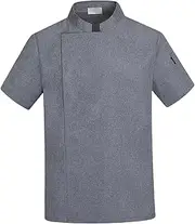 [ａ aternee] Chef Coat Short Sleeve Top Breathable Men Women Chef Clothing Waiter Apparel Summer Executive Chef Jacket Uniform for Food Service Catering