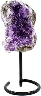 JIC Gem Amethyst Cluster on Metal Stand Purple Natural Amethyst Geode Crystal Healing Stone Home Office Decor C-Grade 300-400g