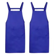 2pcs H Style Apron Kitchen Cooking Aprons Long Artist Painting Apron Blue