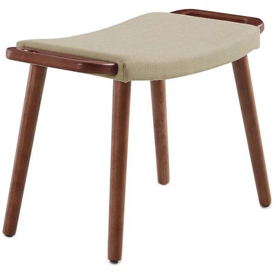 Manhattan Comfort Geta Linen Fabric/Wood Ottoman in Barley Cream/Antique Walnut