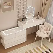 LTINGNG Smart Dressing Table, Dressing Table with Stool, Light Luxury Storage All-in-one Dressing Table with Sound, Rechargeable, Multi-Functional Storage, Suitable for Bedroom(White,120cm/47in)