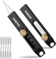 Omesio 2PCS Pocket Knife Keychain, Mini Compact Aluminum Pocket Knife with 10 Extra Blades, Edc Everyday Office Stationery Folding Knife, Short Envelopes (Black)