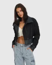 [Belle & Bloom] Mad Love Cropped Bomber Jacket - Navy