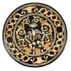 48" Black Marble Coffee Side Table Top Semi Precious Stones Inlay Hallway Decor