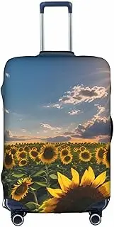 [HTTUP] Sunflowers Sunlight Print Practical Elastic Washable Travel Luggage Cover with Concealed Zipper for Suitcases, White, Small