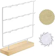 [RNTBWD] Earring Display Stand 3 Tier 15 Hooks Wood Earring Display Rack Holder for Earings Necklaces Rings Bracelets Keychains (White)