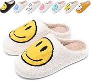 [soofylia] Cute Smile Face Slippers for Women and Men,Soft Plush Comfy Warm Couple Slip-On House Happy Face Slippers For Winter Indoor Outdoor Smile Slippers Non-slip Fuzzy Flat Slides