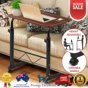 Mobile Portable Laptop Desk Home Office Stand Adjustable w/ Wheels Bedside Table