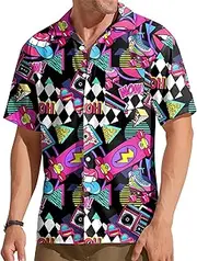 [hohololo] 80s Vintage Shirt for Men 70s Disco Shirt Party Costume Men's Retro Classic Hawaii Shirt
