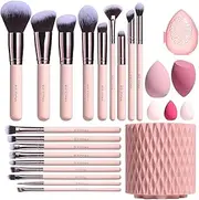 BS-MALL Makeup Brushes Premium Synthetic Foundation Powder Concealers Eye Shadows 18 Pcs Brush Set with 5 sponge & Holder Sponge Case (A-Pink)