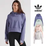 ADIDAS 灰/紫/粉/綠 連帽T恤 女款 短版 落肩 刷毛 長袖 運動 休閒 帽衫