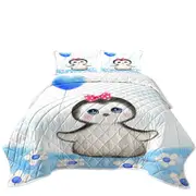Kids Drawing Design Penguin Heart Balloon Coverlet