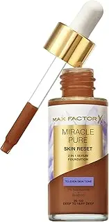 Max Factor Miracle Pure 2in1 Skin Reset Serum Foundation, 95-100, Deep to Very Deep, Vegan Formula, Evens Skin Tone, Medium Coverage, Satin Matte Finish, Niacinamide & Bisabolol, 30ml