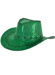 Sparkly Green Sequin Cowboy Festival Hat with Black Trim