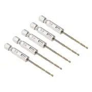 5pcs Titanium Coated Drill Bit with 1/4" Hex Shank - [2mm x 70mm] HSS