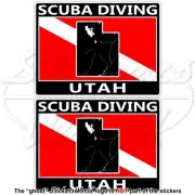 UTAH SCUBA DIVING Flag-Map Shape USA Rectangular Stickers, Decals 75mm (3") x2