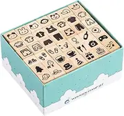 Wooden Stamps for Kids - Toddler Craft Stamp Kit - Set of 42 Geometry Animal Stamping Printing Toys for Planner, Letter, Card Making