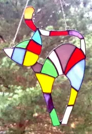 OPAQUE PASTEL PATCHWORK CAT Authentic Stained Glass SUNCATCHER Cat Lover Gift