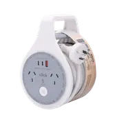Click 5 Metal 2 Outlet Cable Reel With USB PD20W Charger