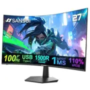 Curved Monitor 27 inch 100Hz USB Type-C Computer Monitor with Speakers Built