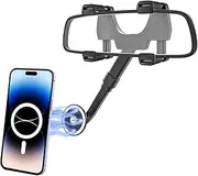 for MagSafe Car Mount Rearview Mirror [24 Strong Magnet] Magnetic Phone Holder for Car Rear View Mirror [4 Clip Stable] Cell Phone Mount for Your Car Accessories for iPhone 16 15 14 13 12 11 X Pro Max