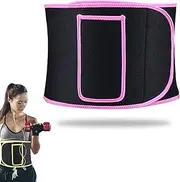 Sweat Band for Stomach Weight Loss, Adjustable Breathab Elastic Belly Wrap, Washable Waist Trimmer for Women and Men, Waist Slimming Workout Belt with Side Pockets Running