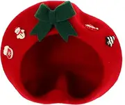 [Healeved] Christmas Beret Hat Women Fashion French Style Woolen Beret Cap with Bowknot Warm Cozy Hat for Santa Party Present Red
