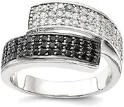 [JewelryWeb] 925 Sterling Silver Rhodium Black and Clear CZ Simulated Diamond Overlapping Ring 11.9mm Wide Band Style-Ring for Women