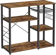 Vasagle Baker's Rack, Kitchen Shelf with Steel Frame, Wire Basket and 6 Hooks, Multifunctional Storage for Mini Oven, Spices and Utensils, Industrial, Rustic Brown and Black