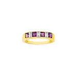 9ct Gold, Amethyst & Diamond Princess Cut Band in Purple