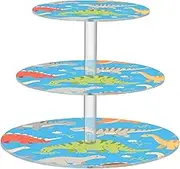 Cute Cartoon Dinosaur Triceratops Pterodactyl Acrylic Transparent Tray Spill-Proof Three-Tiered Display Stand Kitchen Organizadores para Mesa De Postres