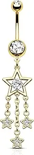 [Agrewd] Dangle Belly Button Rings 14G Star Dangly Belly Navel Rings for Women Silver Belly Piercing Jewelry Dangling Stainless Steel