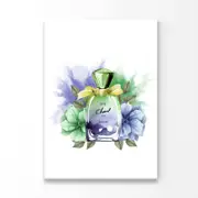 Perfume Bottle Green Blue Flowers Print 100% Australian Made 50x75cm (Stretched Canvas)