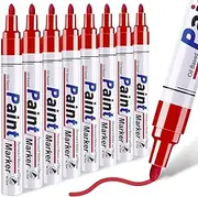 Red Paint Markers - 8 Oil Based Pens, Medium Tip, Quick Drying and Waterproof for Metal, Rock Painting, Wood, Fabric, Plastic, Canvas, Mugs