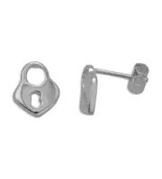 Solid 925 Sterling Silver Lock Stud Earrings