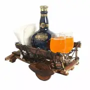 Antique Style Handmade Wooden Cart Wine Bottle and Glass Holder Rack For Home