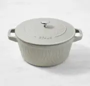 STAUB Cast Iron Cocotte Twist 2.4 qt 20cm - 2.3L White Truffle France 7 7/8 NEW