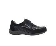 Lorella Olivia Ladies Shoes Leather Casual Animal Print Zip Top Elastic Comfort Insole - Black