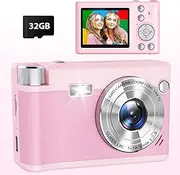 Digital Camera, 48MP 1080P HD Autofocus Camera with 32GB TF Card 1300mAh Batteries, 18X Digital Zoom, Camera Digital Camera Portable for Adults Beginners Teenagers from 10 Years, Pink