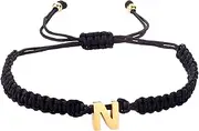 [Generic] Oxidized Jewelry Personalized 26 Initial Bracelet Gold Plated Letter Black Woven Bracelet Dainty Charm Bracelet Woven Bracelet for Men Women Girls Oversized Earrings for Women (N, One Size)