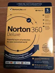 NORTON 360 DELUXE 2024 5 Devices Internet Security Key Card Brand New Ships Fast