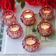 Rose Gold Tealight Candle Holder Set of 6 for Valentines Day Decor, Glass Tea...
