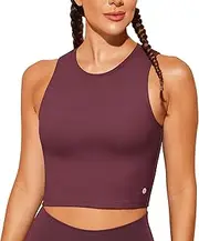 [BAYDI] Women's Sports Bra Without Underwire Bustier Removable Padded Crop Tops High Closed Tank Top Yoga Fitness Soft Bra, Garnet red, XS