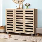 ALFORDSON Shoe Cabinet Shoes Storage Rack Adjustable 30 Pairs Cabinets Organiser Drawer Shelf with Slatted Doors, Wooden Home Furniture for Living Room, Entryway, Hallway (Glenn Wood)